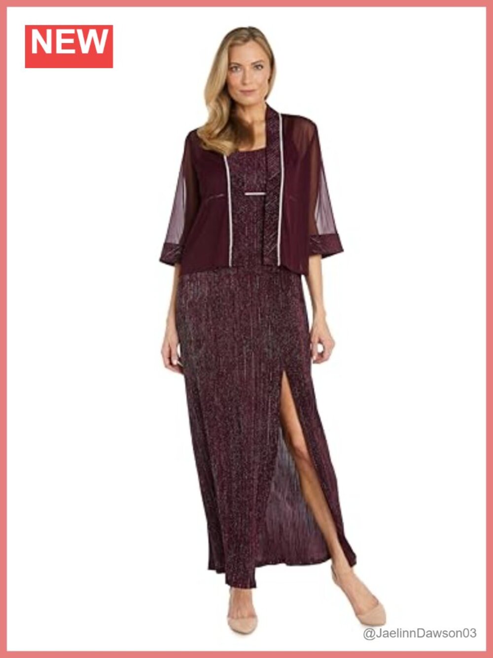 R&M Richards Long Formal Crinkled Pleated Jacket Dress W/Side Slit